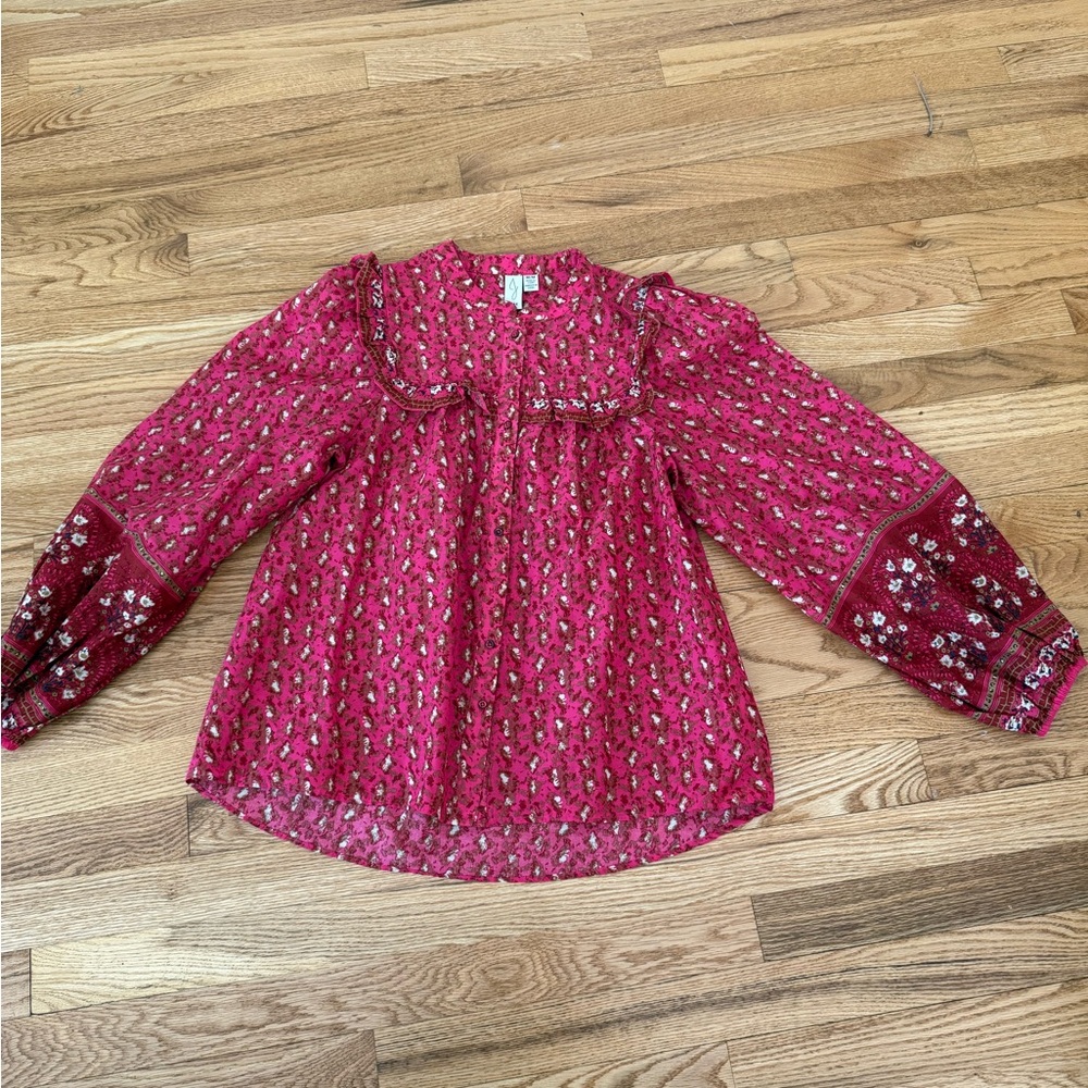 Red Patterned Long Sleeve Blouse
